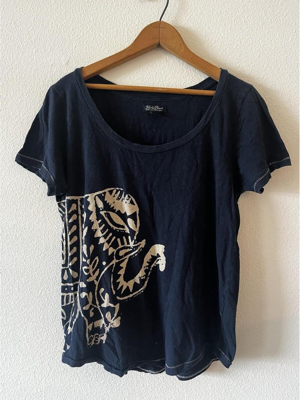 Lucky Brand Blue Graphic Elephant Scoop Neck T-Shirt L